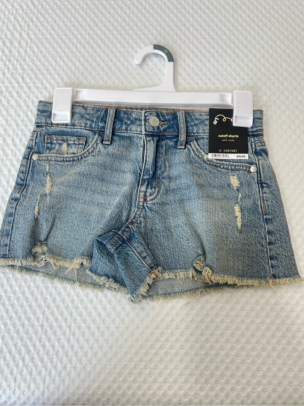 Girls Light Blue Distressed Denim Cutoff Shorts